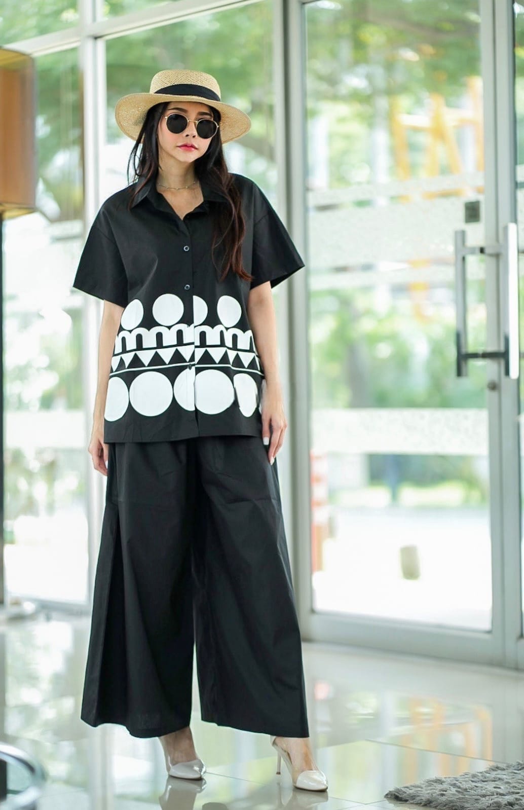 Black Plastisol Printed Cotton Co-Ord Set