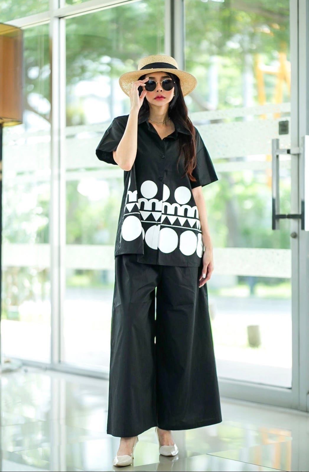 Black Plastisol Printed Cotton Co-Ord Set