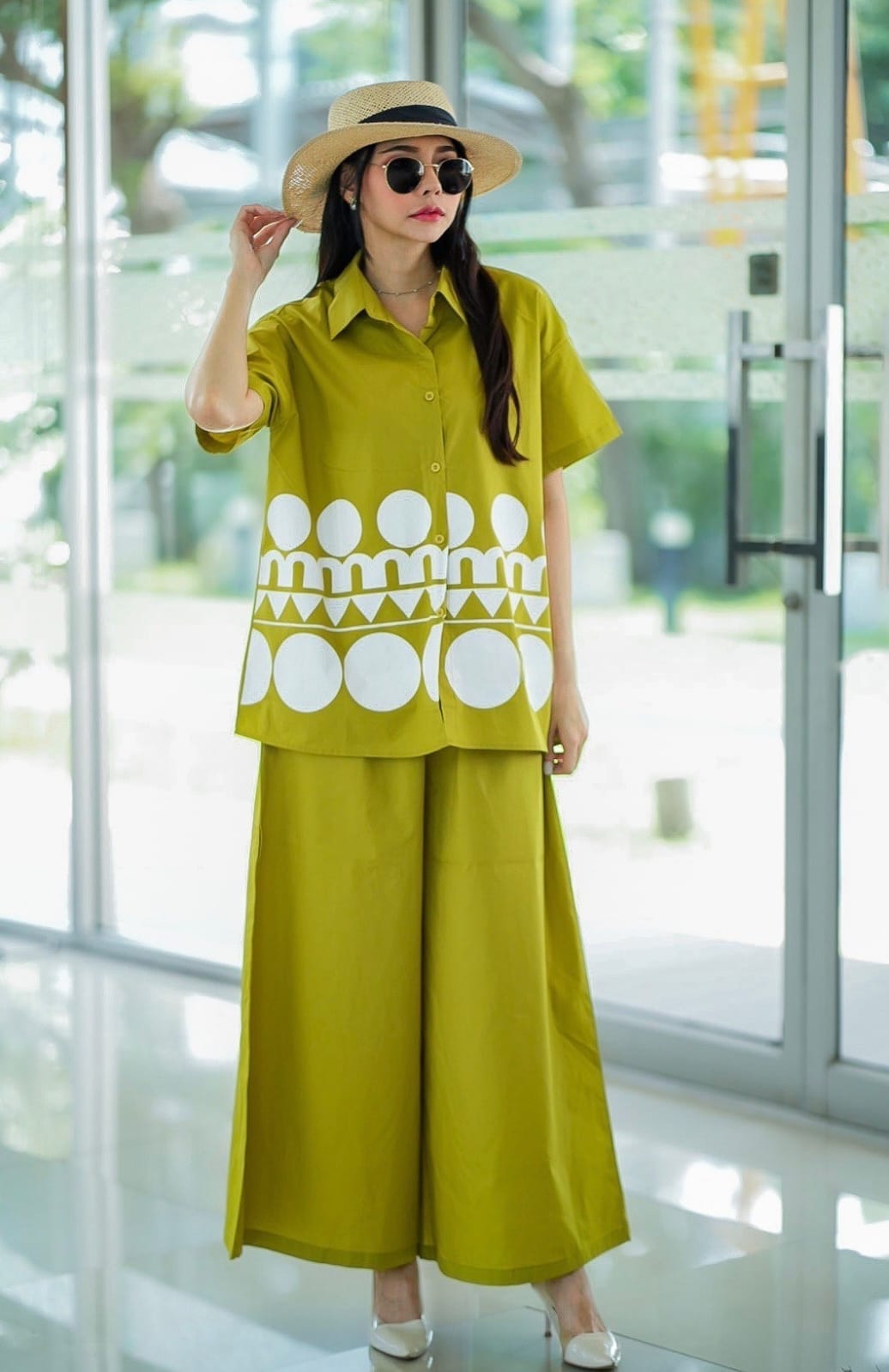 Chartreuse Green Plastisol Printed Cotton Co-Ord Set