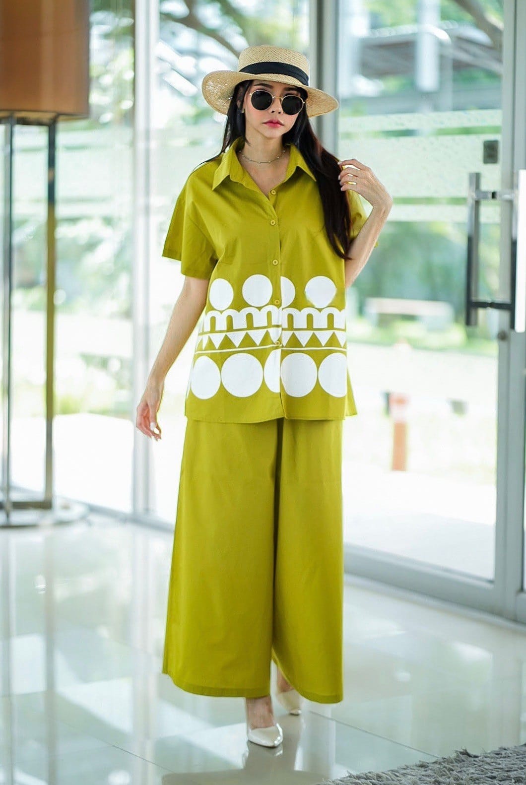 Chartreuse Green Plastisol Printed Cotton Co-Ord Set