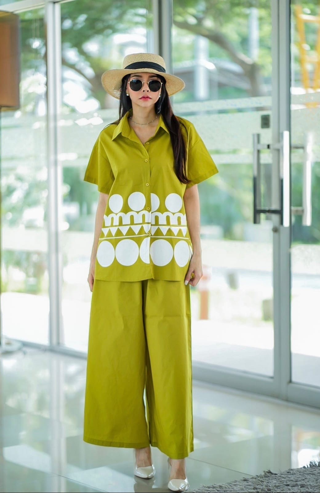 Chartreuse Green Plastisol Printed Cotton Co-Ord Set