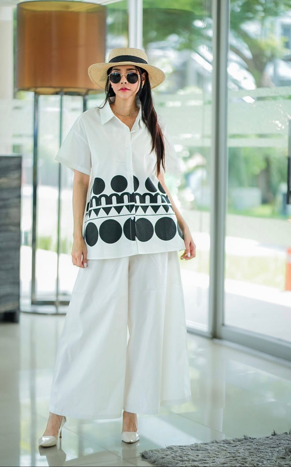 White Plastisol Printed Cotton Co-Ord Set