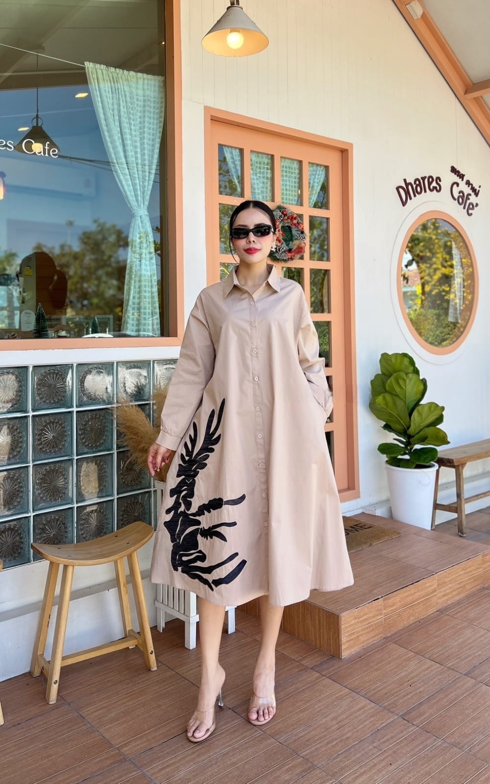 Soft Beige Printed Organic Cotton Dress