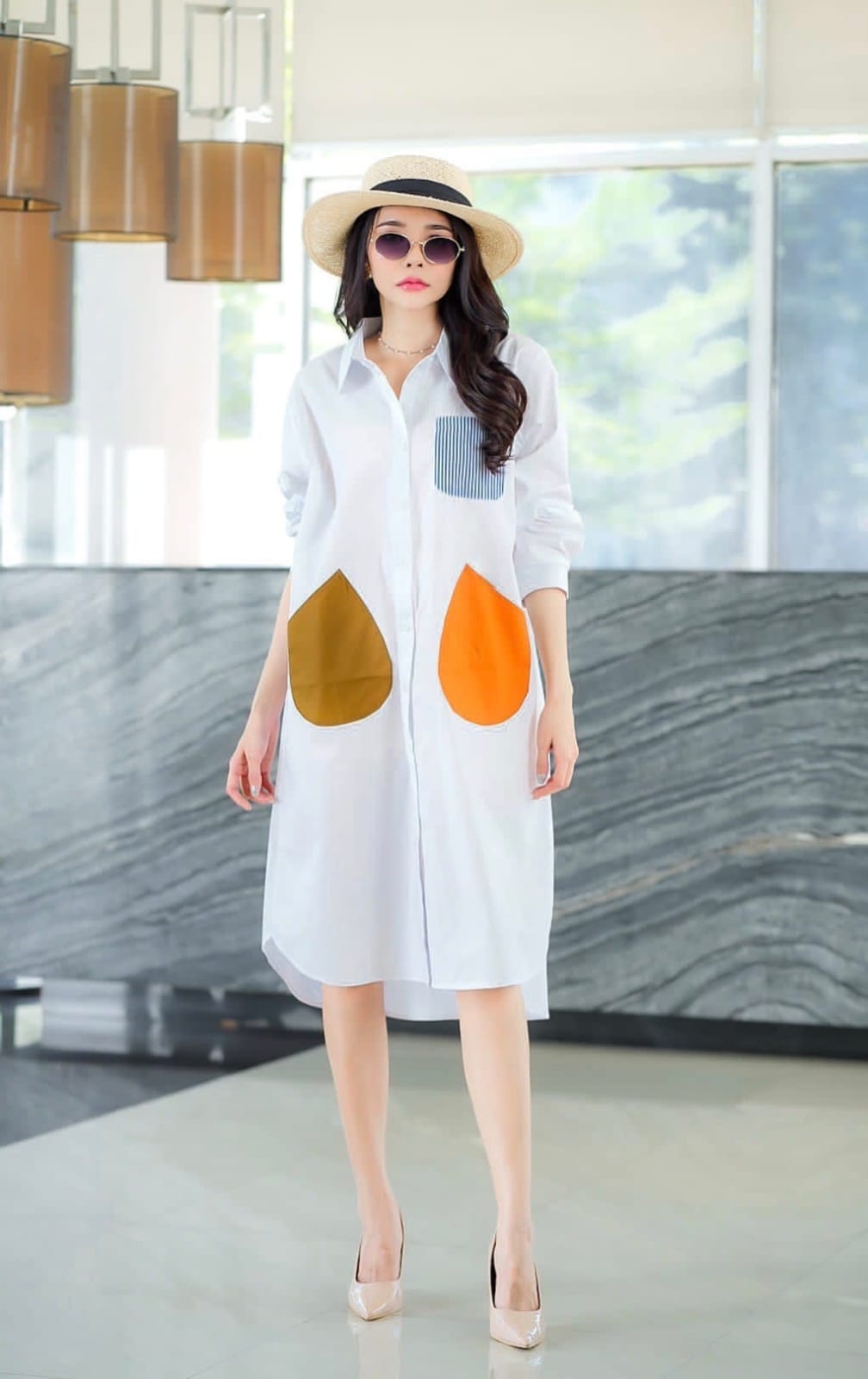 White Vertical Panel Tunic Dress