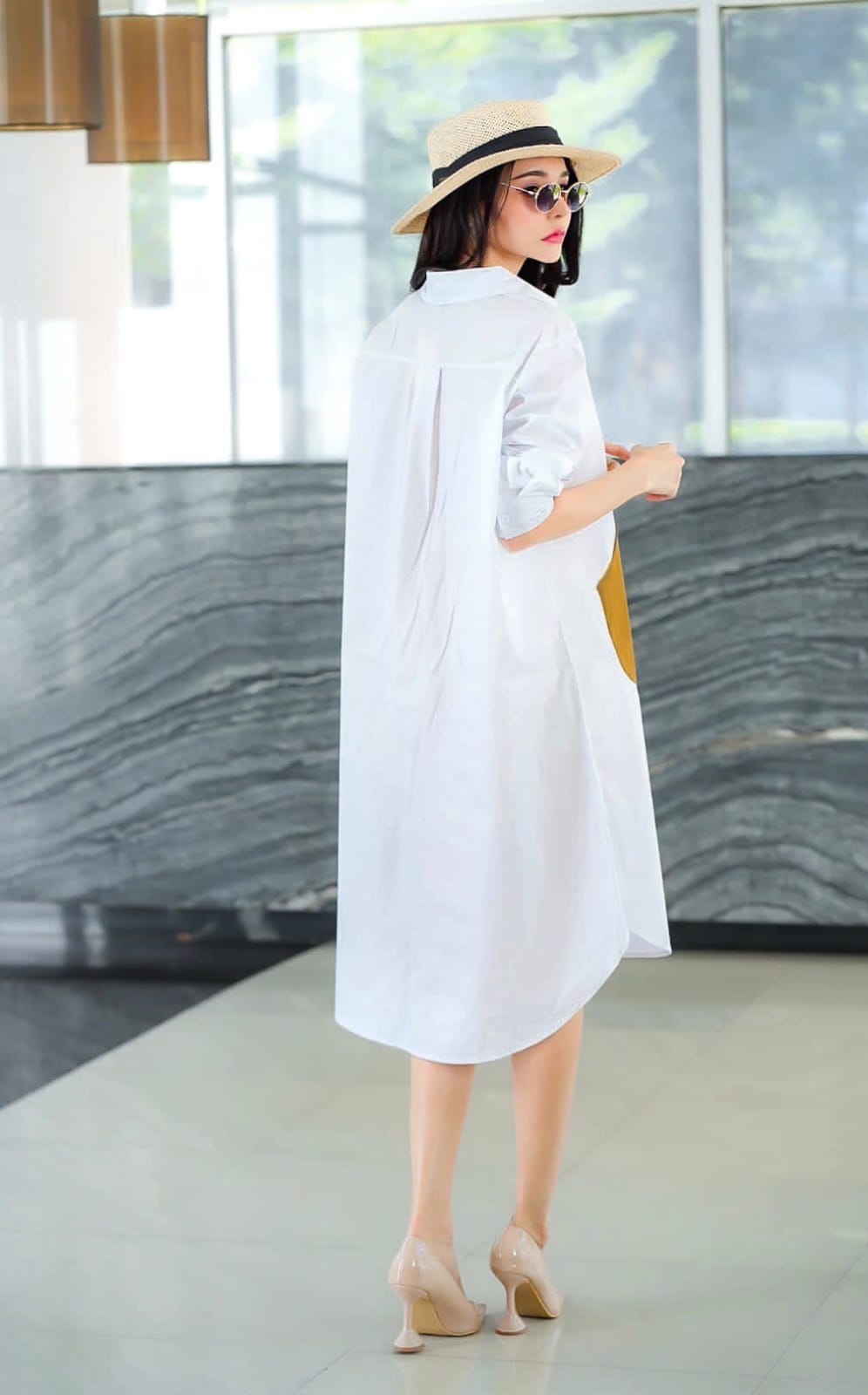 White Vertical Panel Tunic Dress