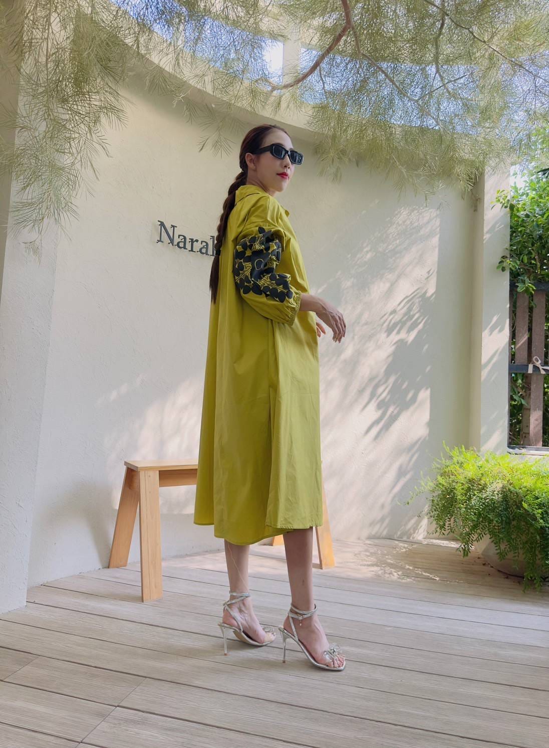 Chartreuse Yellow Printed Cotton Dress