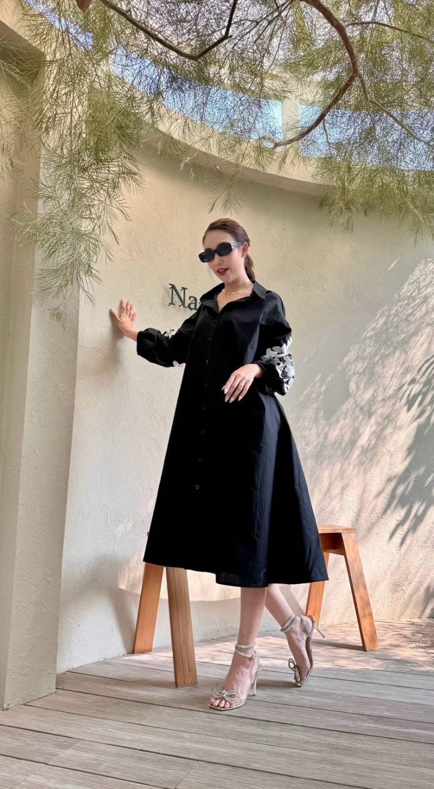 Matte Black Printed Cotton Dress