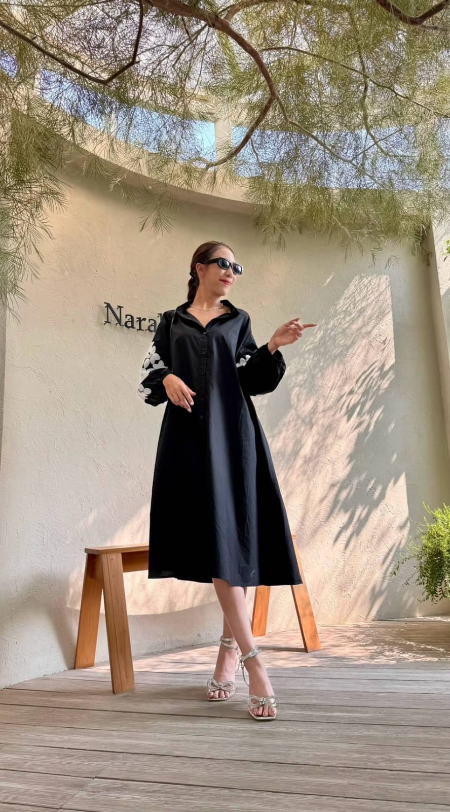 Matte Black Printed Cotton Dress