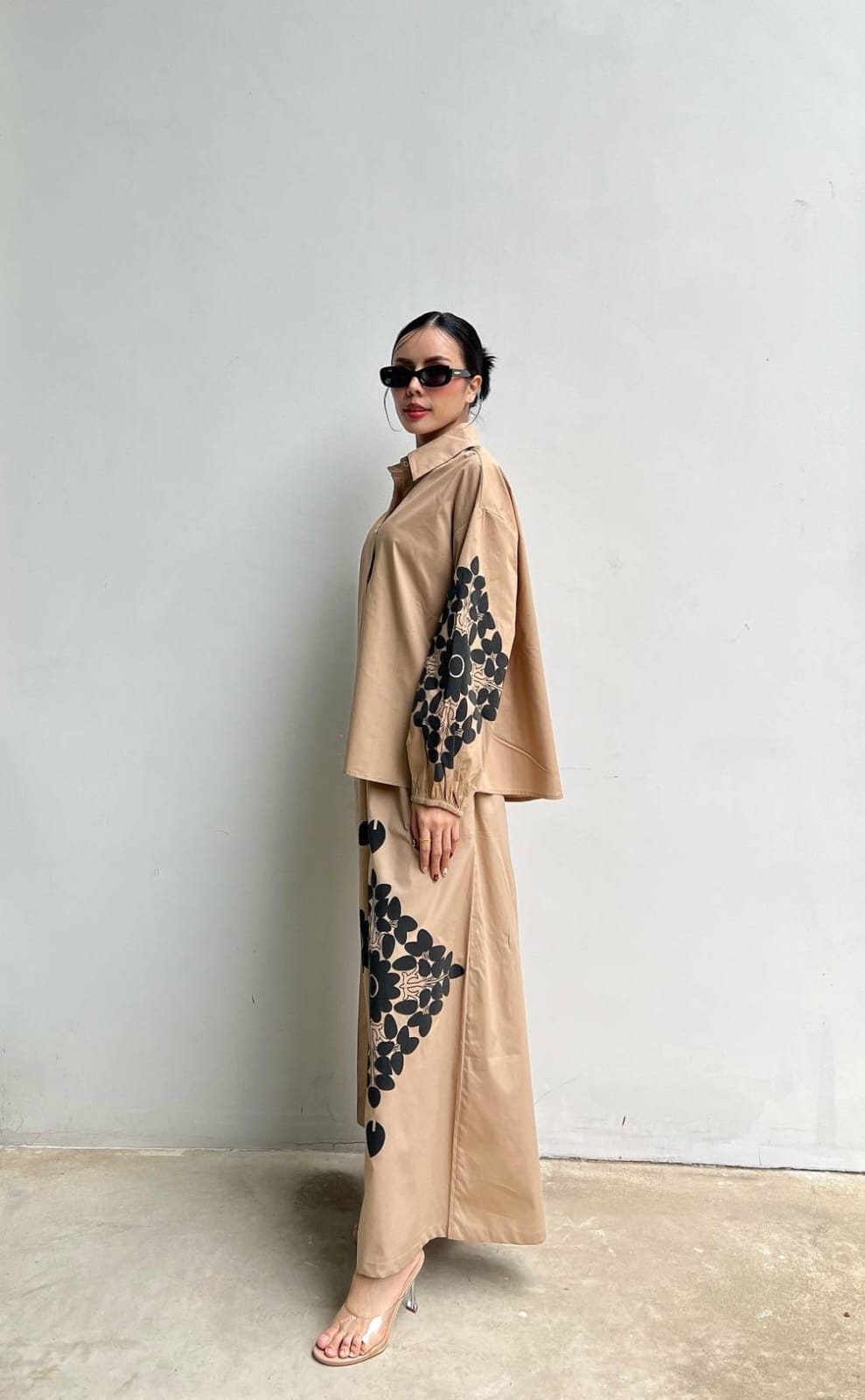 Camel Beige Embroidered Cotton Co-Ord Set