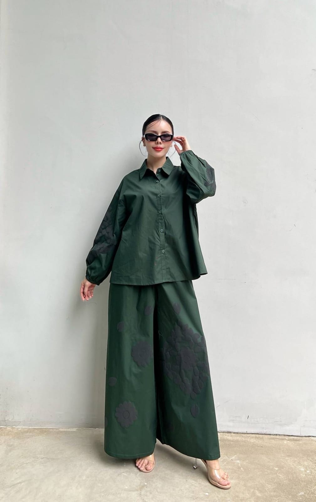 Bottle Green Embroidered Cotton Co-Ord Set