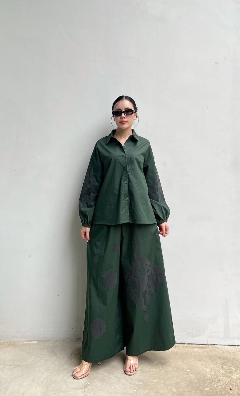Bottle Green Embroidered Cotton Co-Ord Set