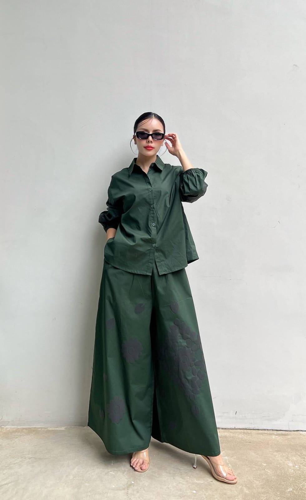 Bottle Green Embroidered Cotton Co-Ord Set