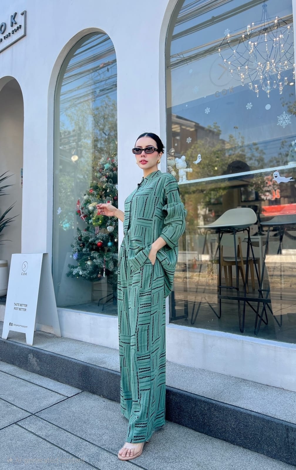 Sage Green Printed Flowy Woven Co-Ord Set