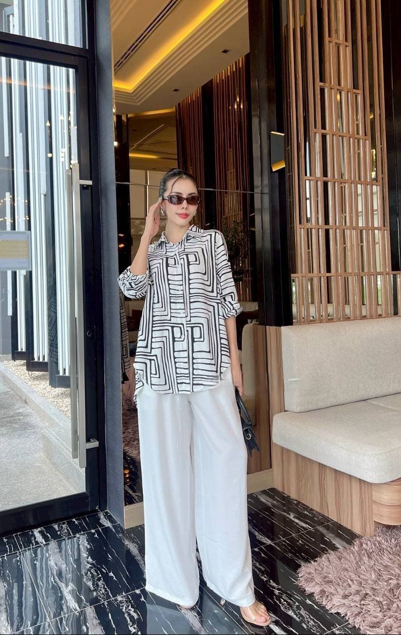 White Sublimation Print Rayon Co-Ord Set