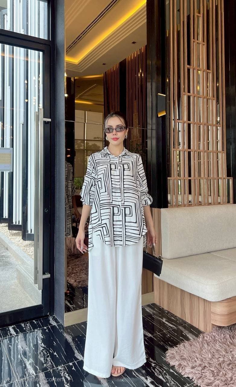 White Sublimation Print Rayon Co-Ord Set