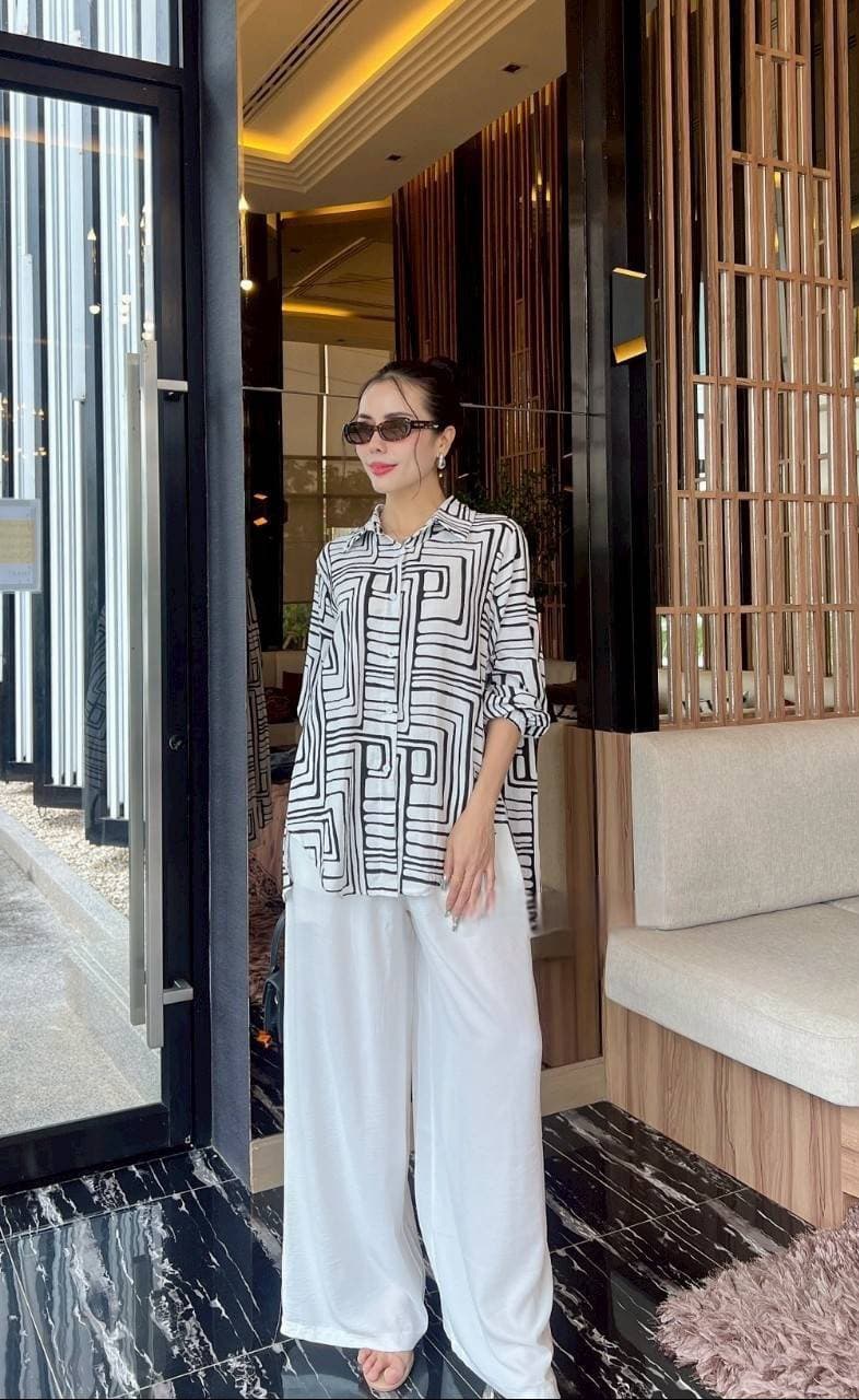 White Sublimation Print Rayon Co-Ord Set