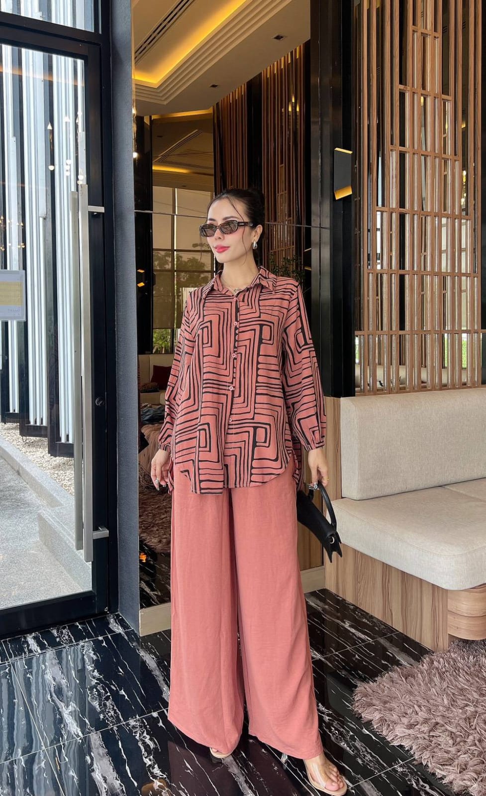 Dusty Rose Sublimation Print Rayon Co-Ord Set