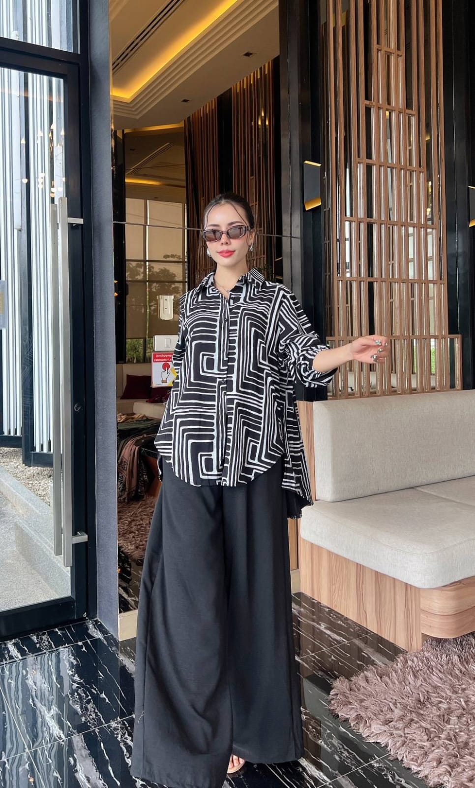 Hot Black Sublimation Print Rayon Co-Ord Set