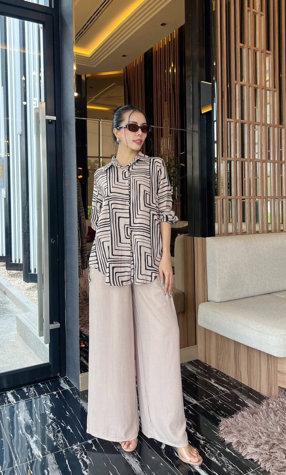 Light Beige Sublimation Print Rayon Co-Ord Set