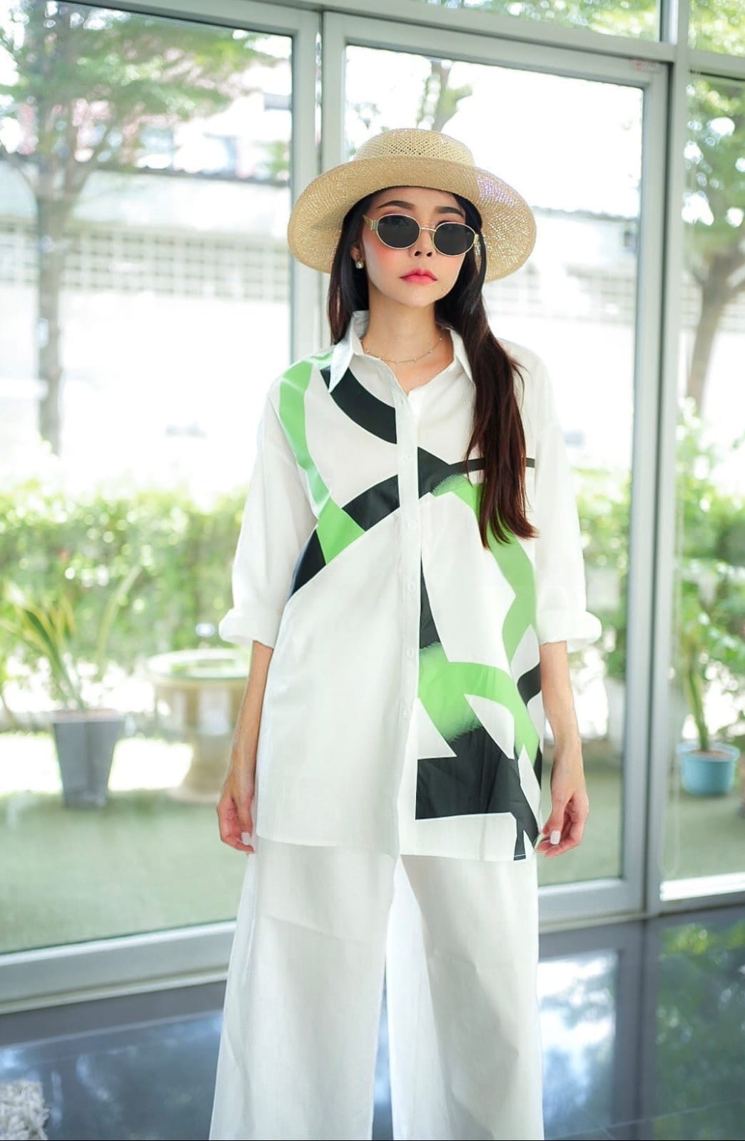White Abstract Printed Cotton Co-Ord Set