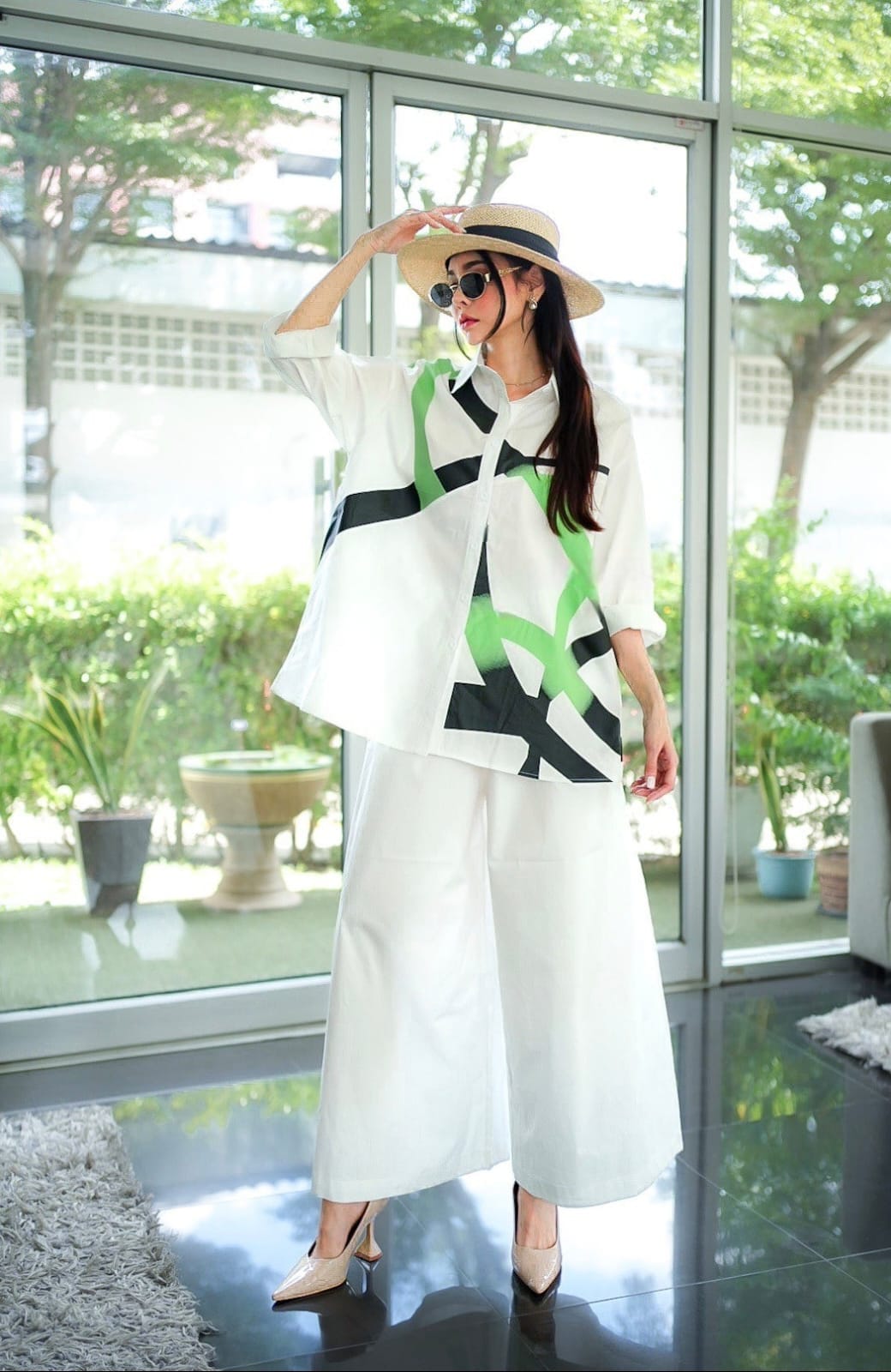 White Abstract Printed Cotton Co-Ord Set