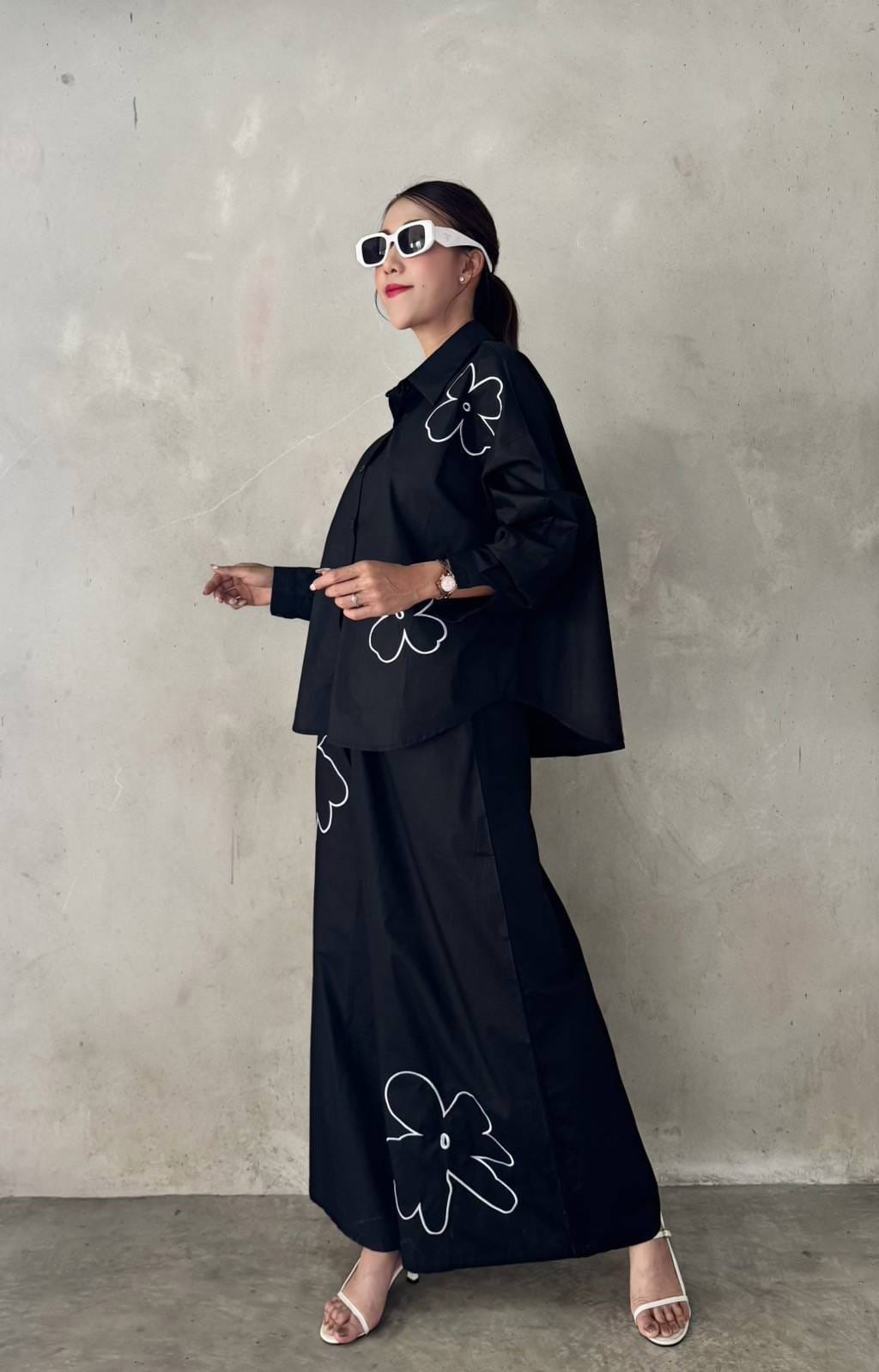 Charcoal Black Floral Embroidered Co-Ord Set