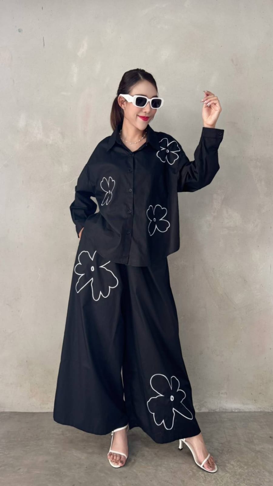 Charcoal Black Floral Embroidered Co-Ord Set