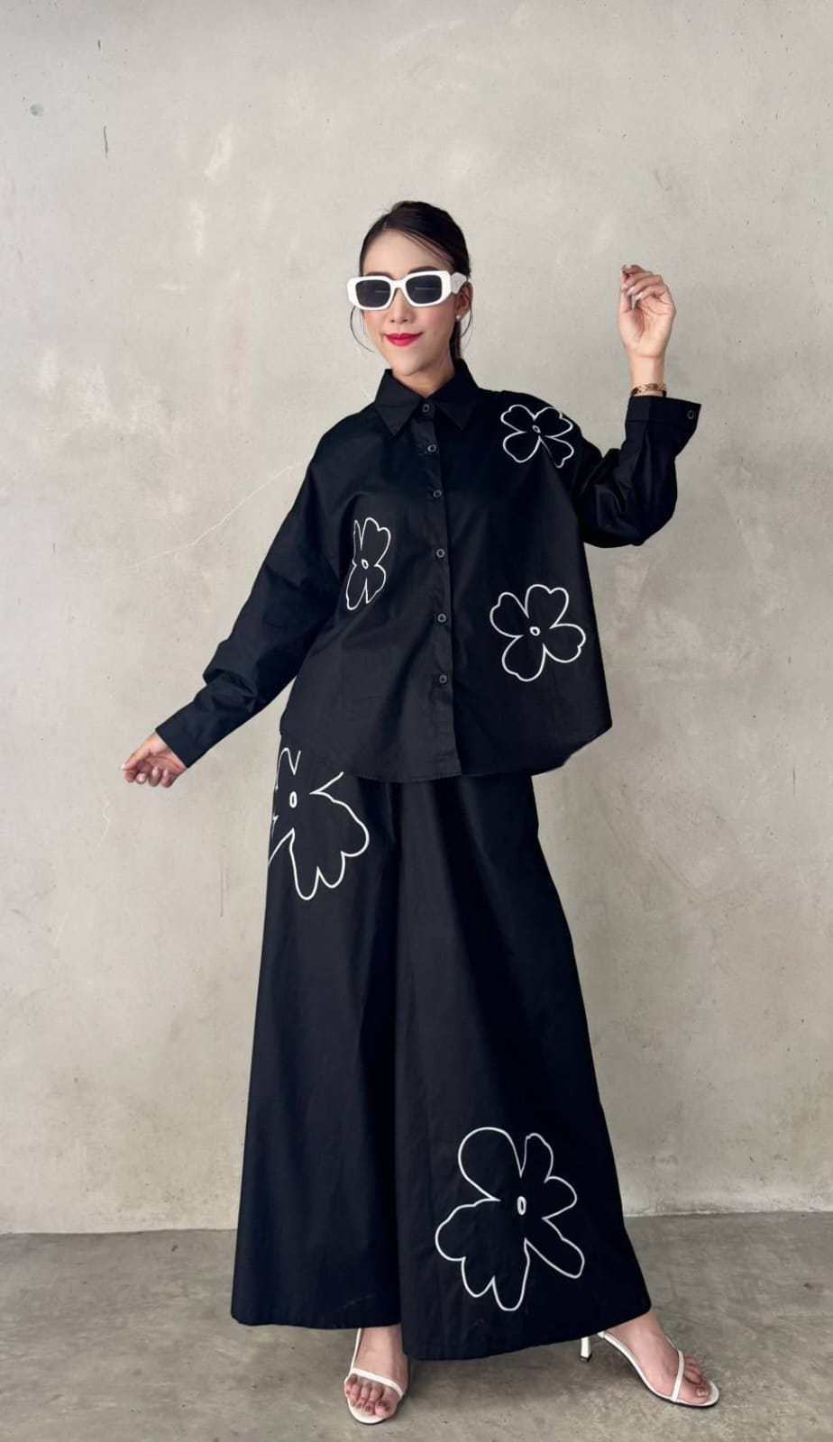 Charcoal Black Floral Embroidered Co-Ord Set