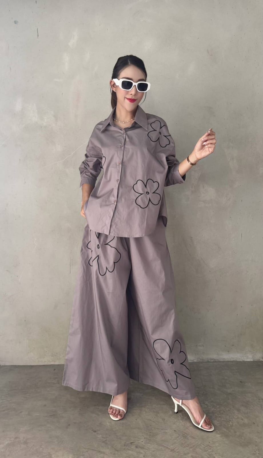 Dusty Lavender Floral Embroidered Co-Ord Set