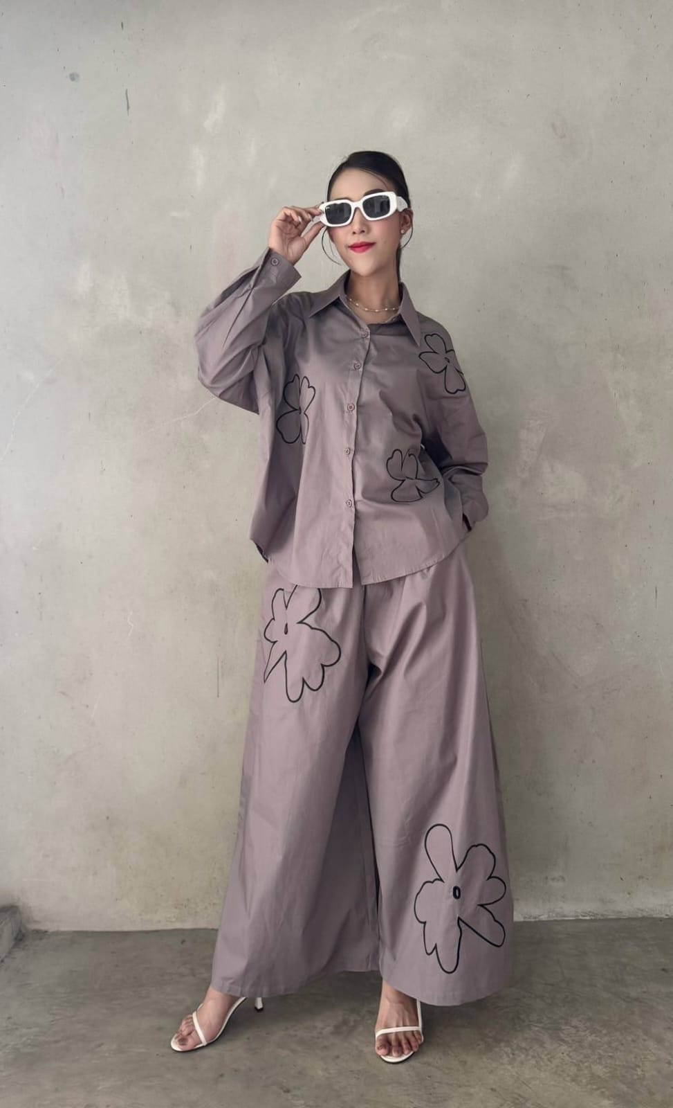 Dusty Lavender Floral Embroidered Co-Ord Set