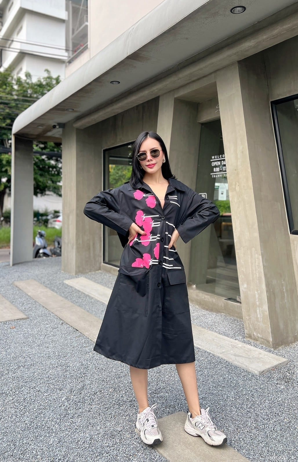 Black Floral Strings Tunic Dress