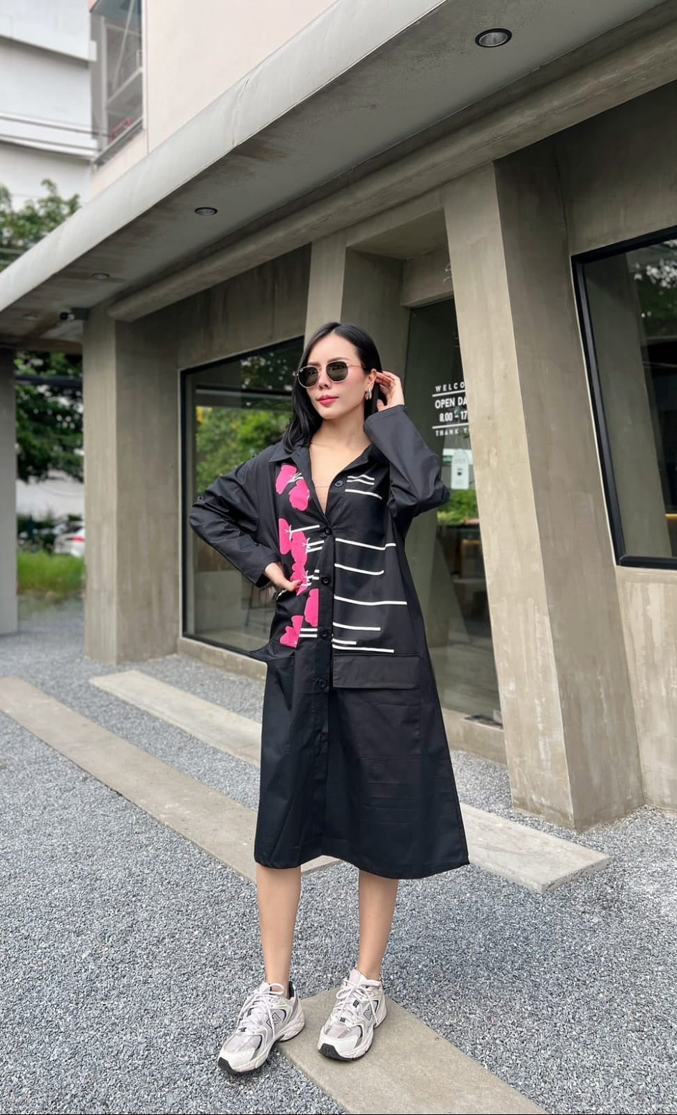 Black Floral Strings Tunic Dress