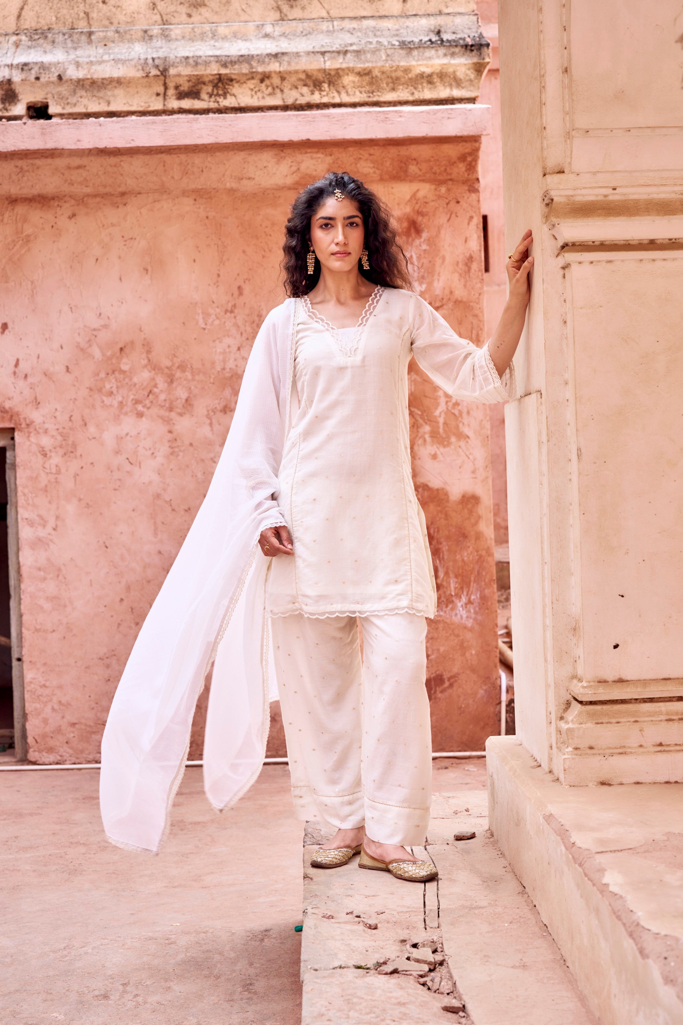 Off-White Mul-Cotton Palazzo Set