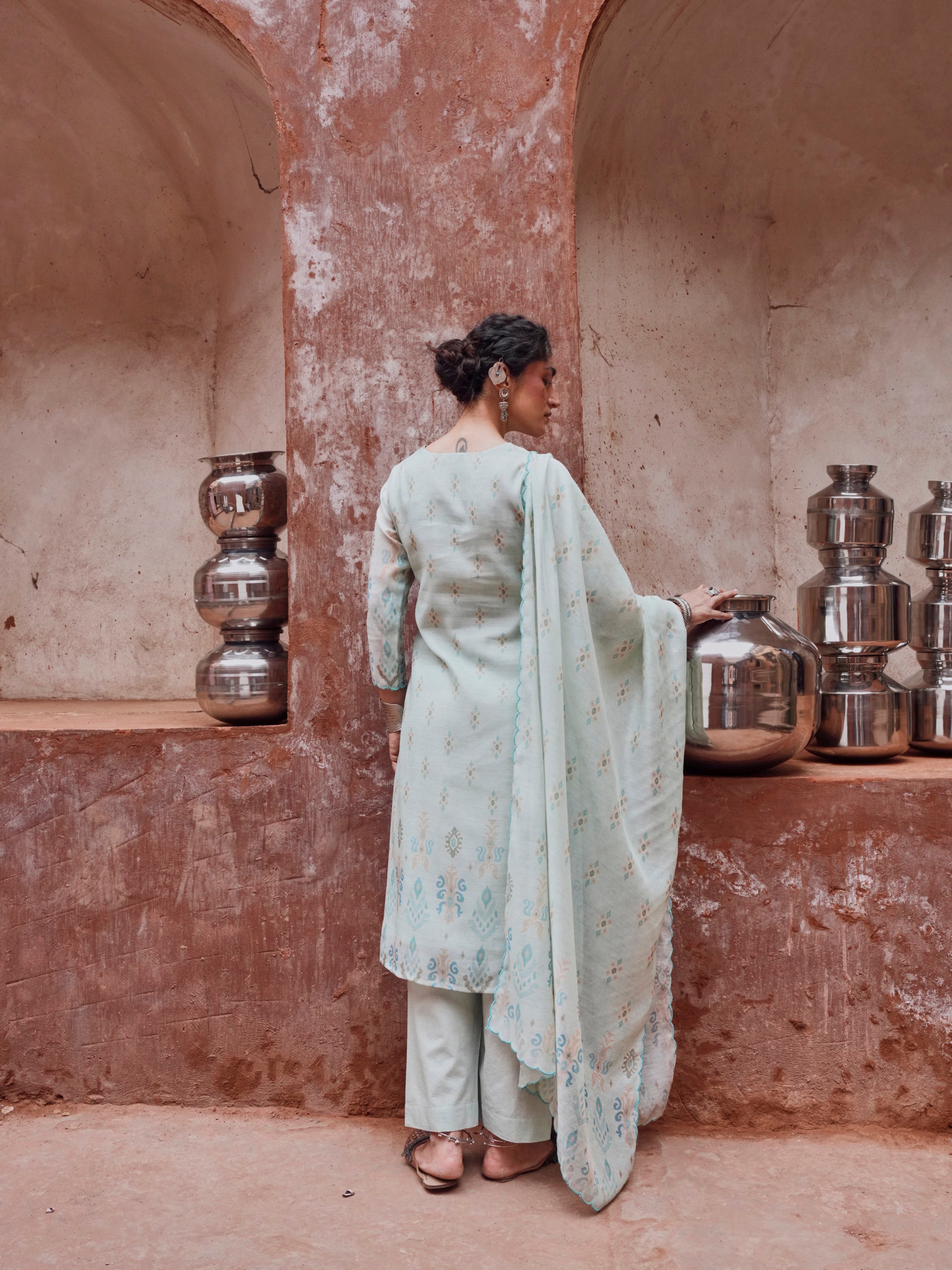 Powder Blue Printed Pant Set