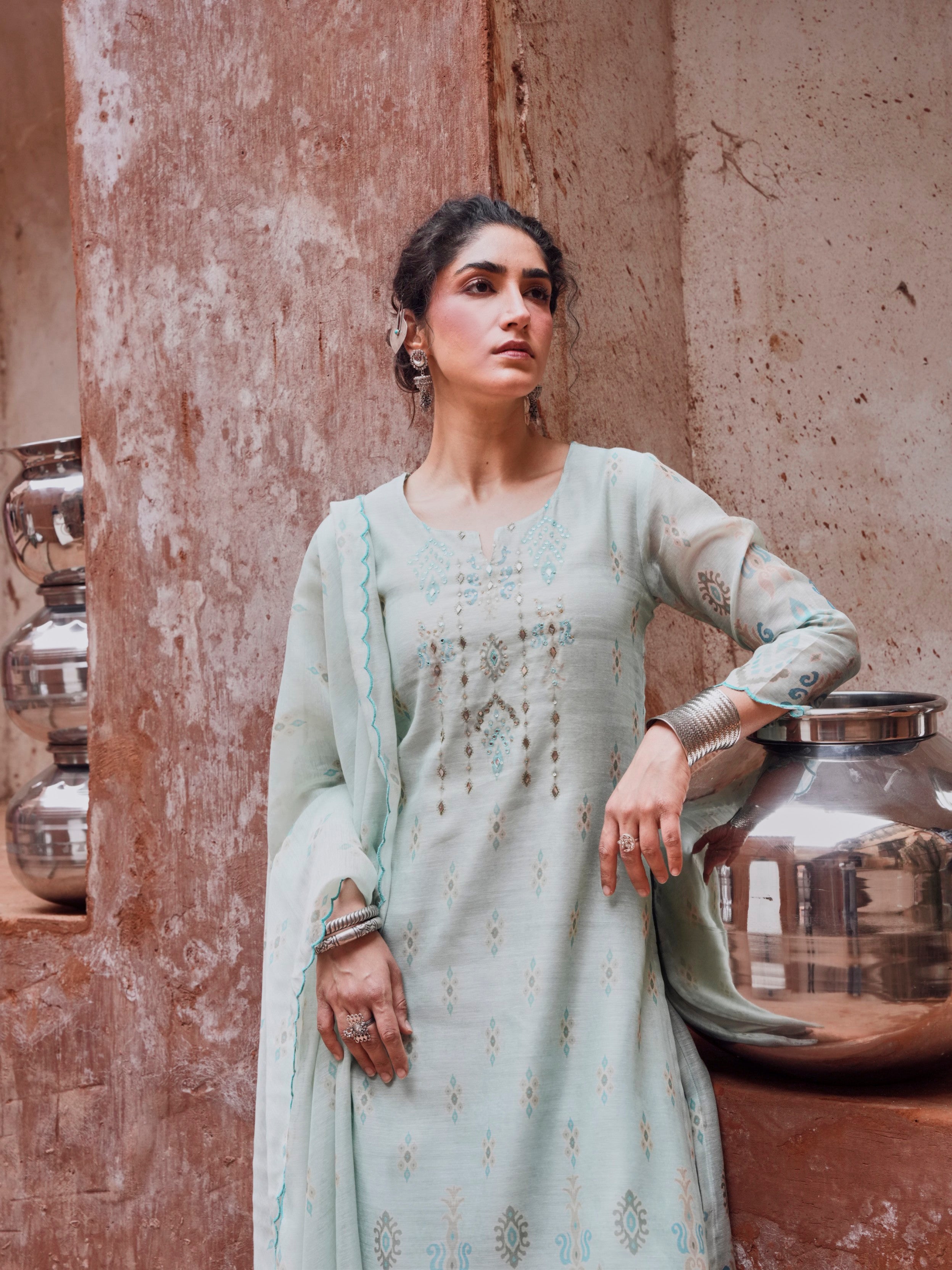 Powder Blue Printed Pant Set