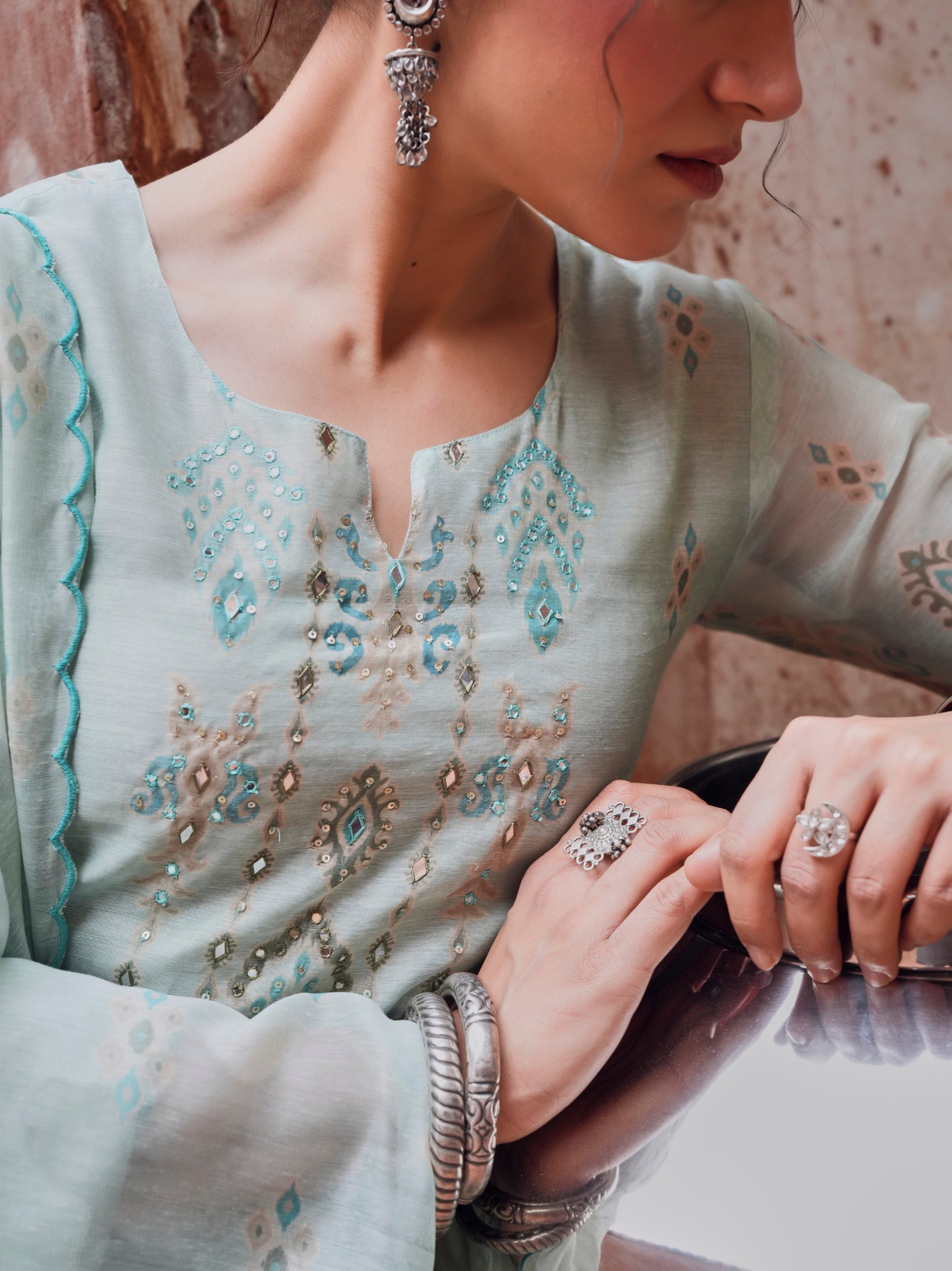 Powder Blue Printed Pant Set