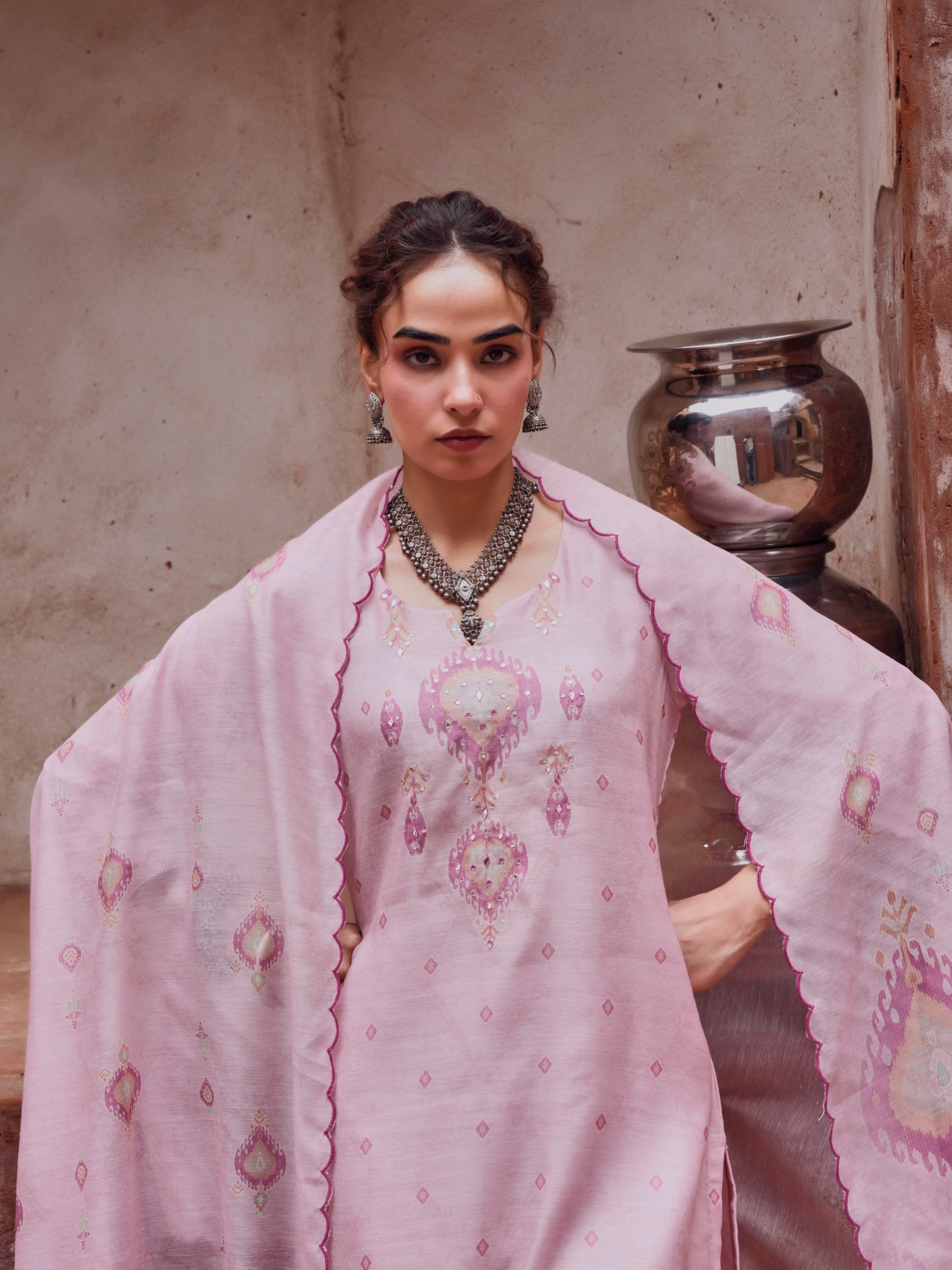 Soft Pink Chanderi Pant Set
