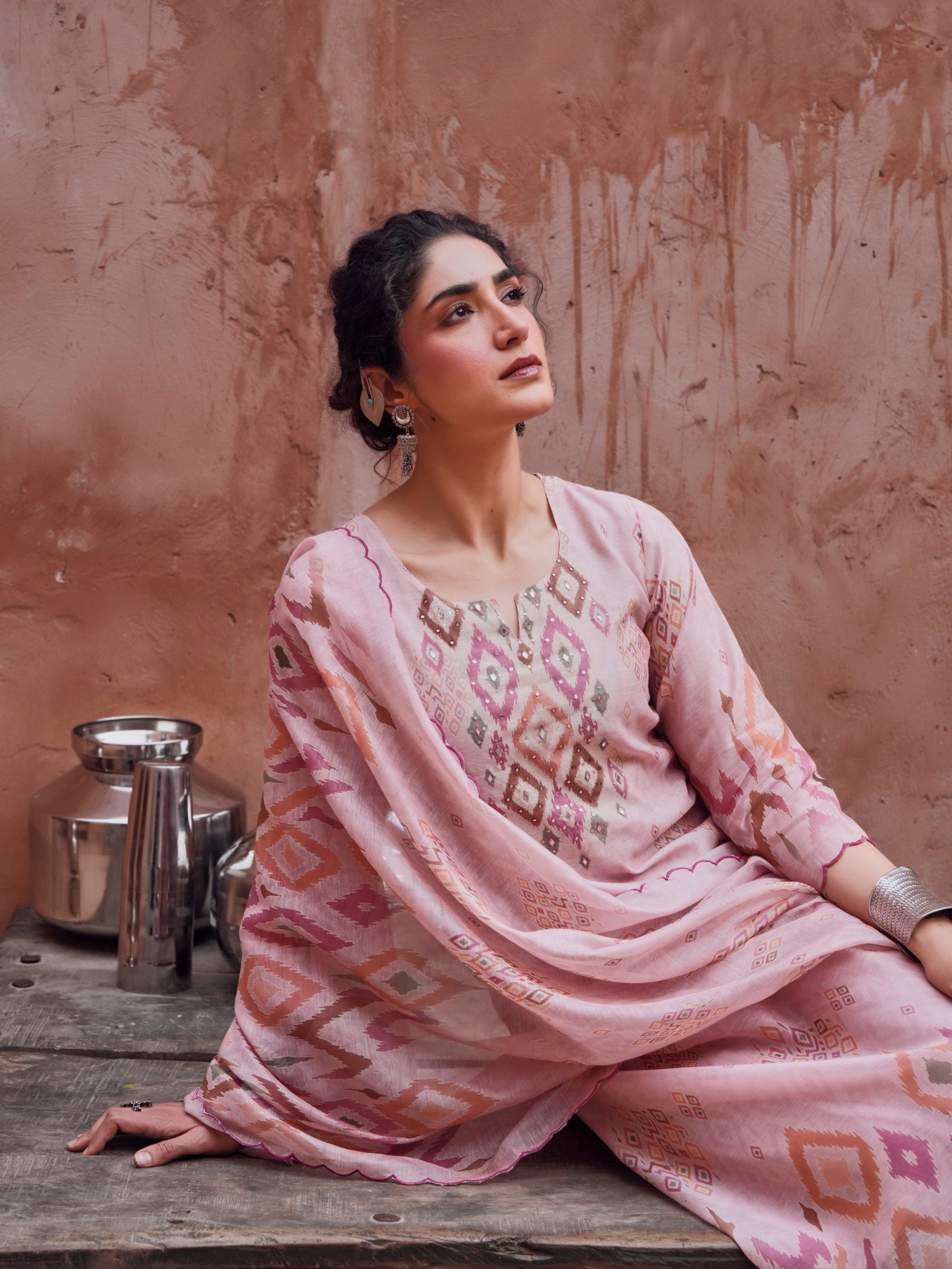 Petal Pink Chanderi Silk Pant Set