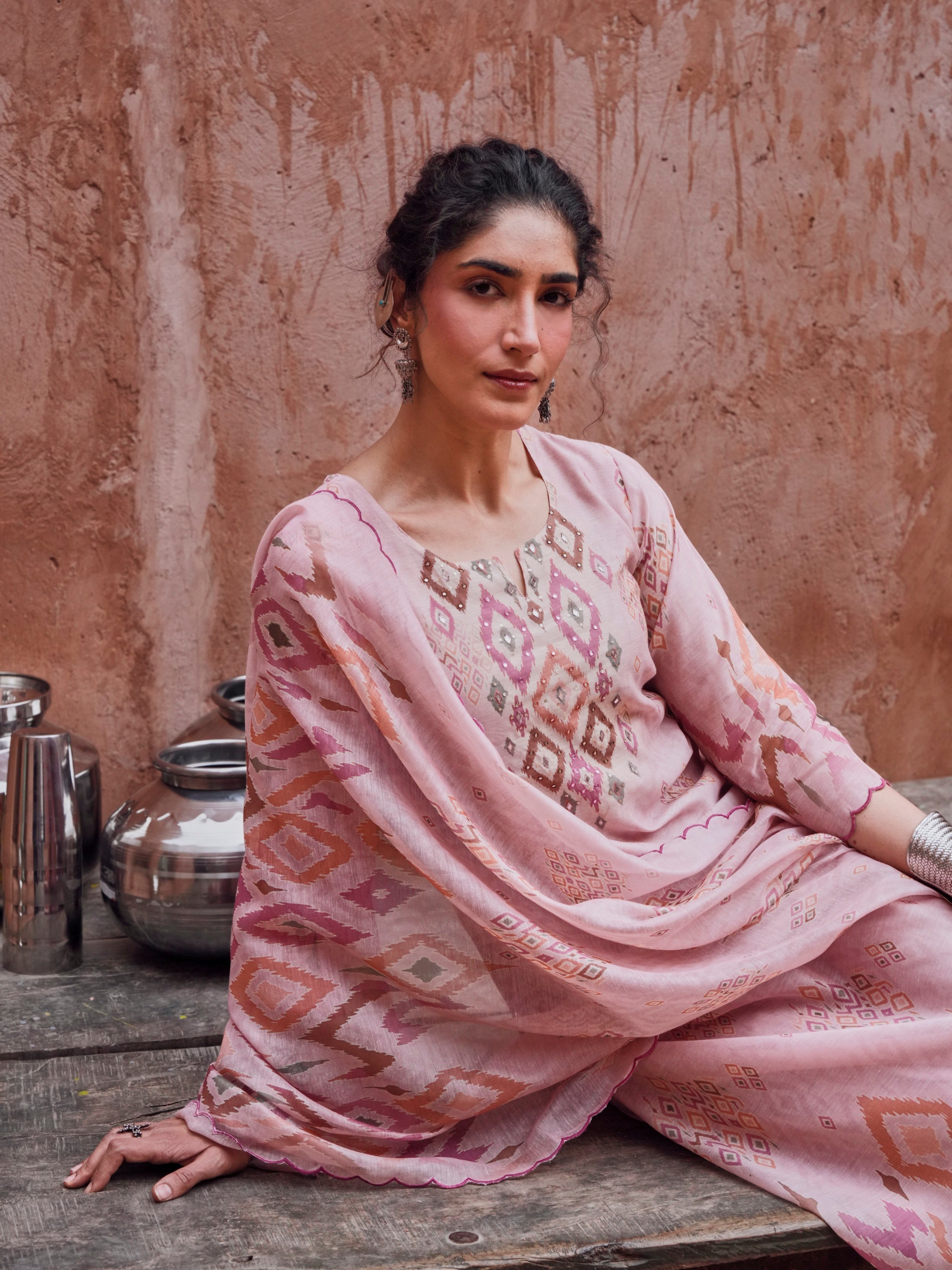 Petal Pink Chanderi Silk Pant Set