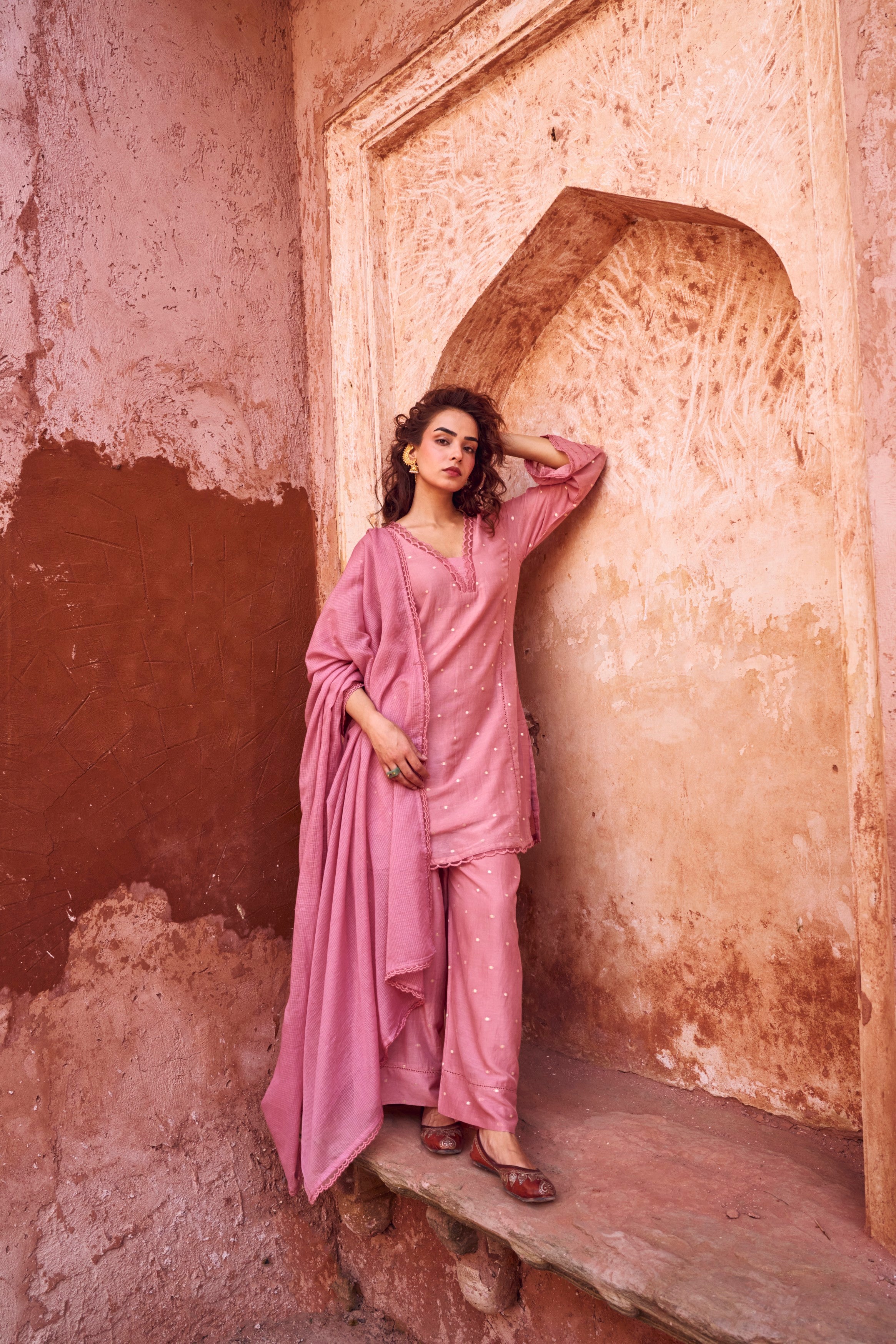 Rose Pink Mul-Cotton Palazzo Set