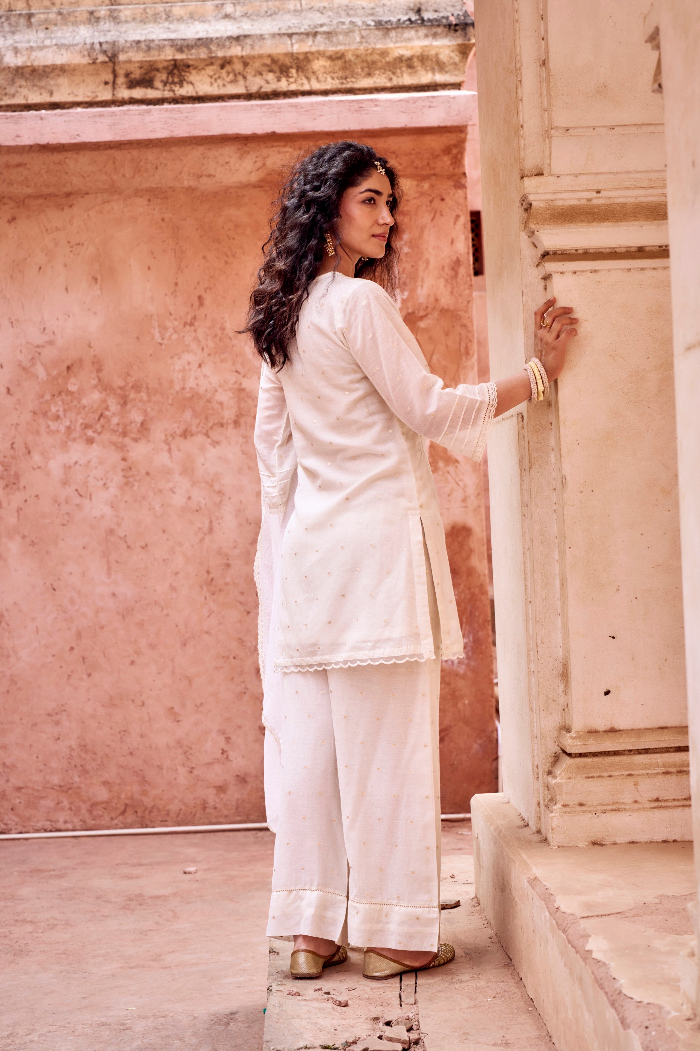 Off-White Mul-Cotton Palazzo Set