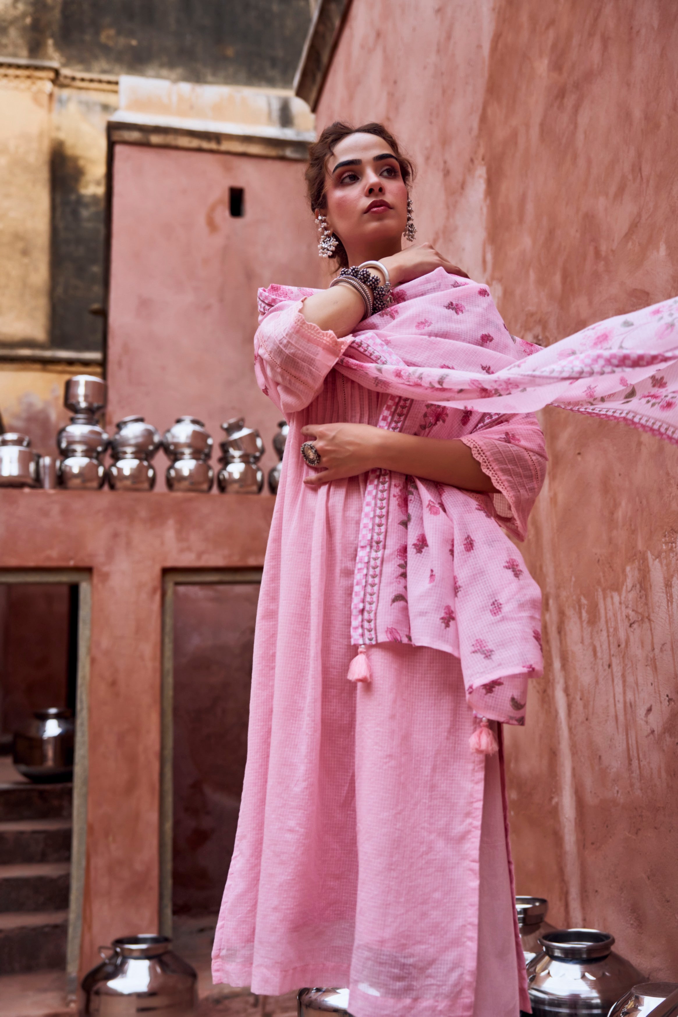 Soft Pink Kota Doria Pant Set