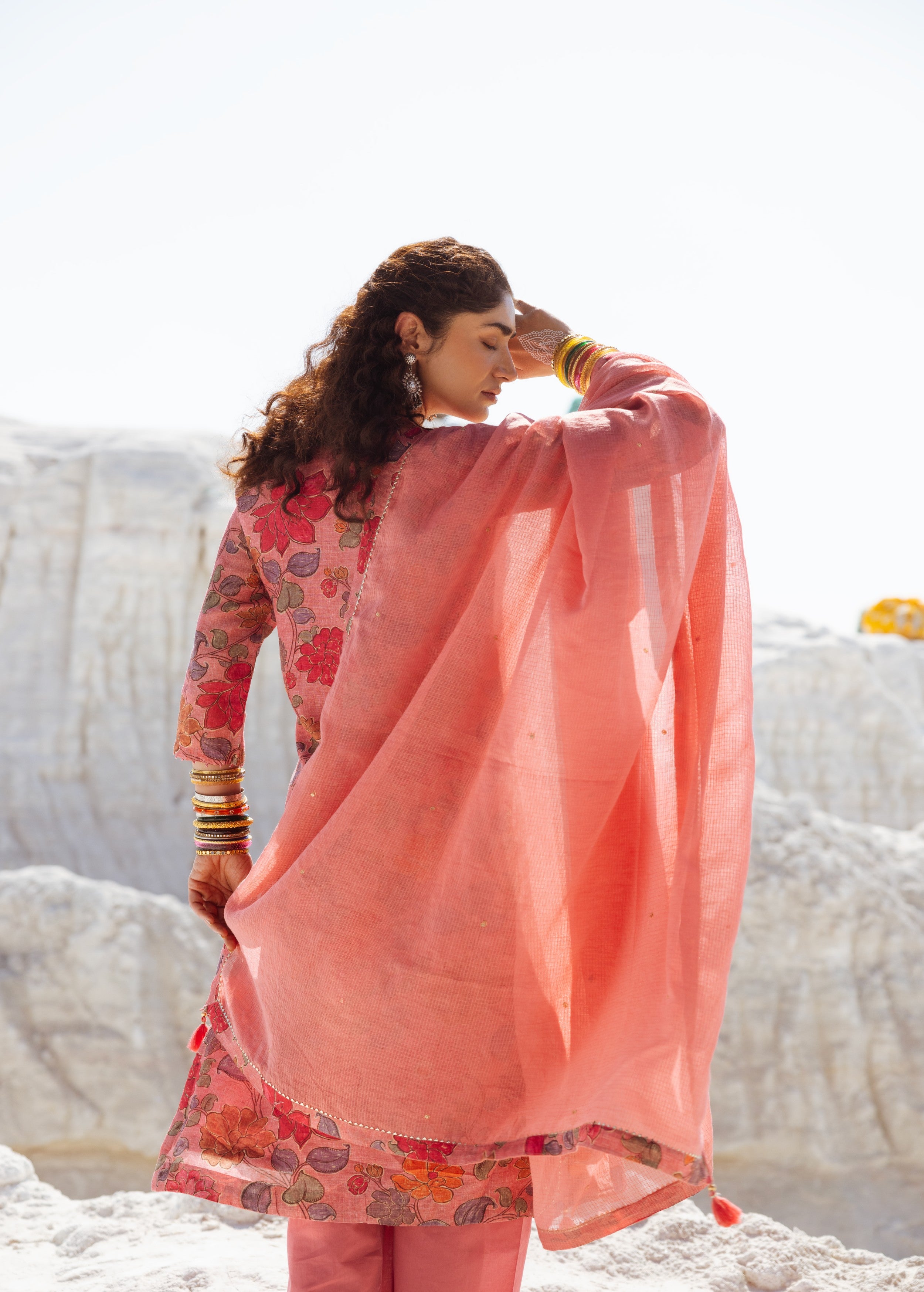 Rose Pink Printed Premium Linen Pant Set