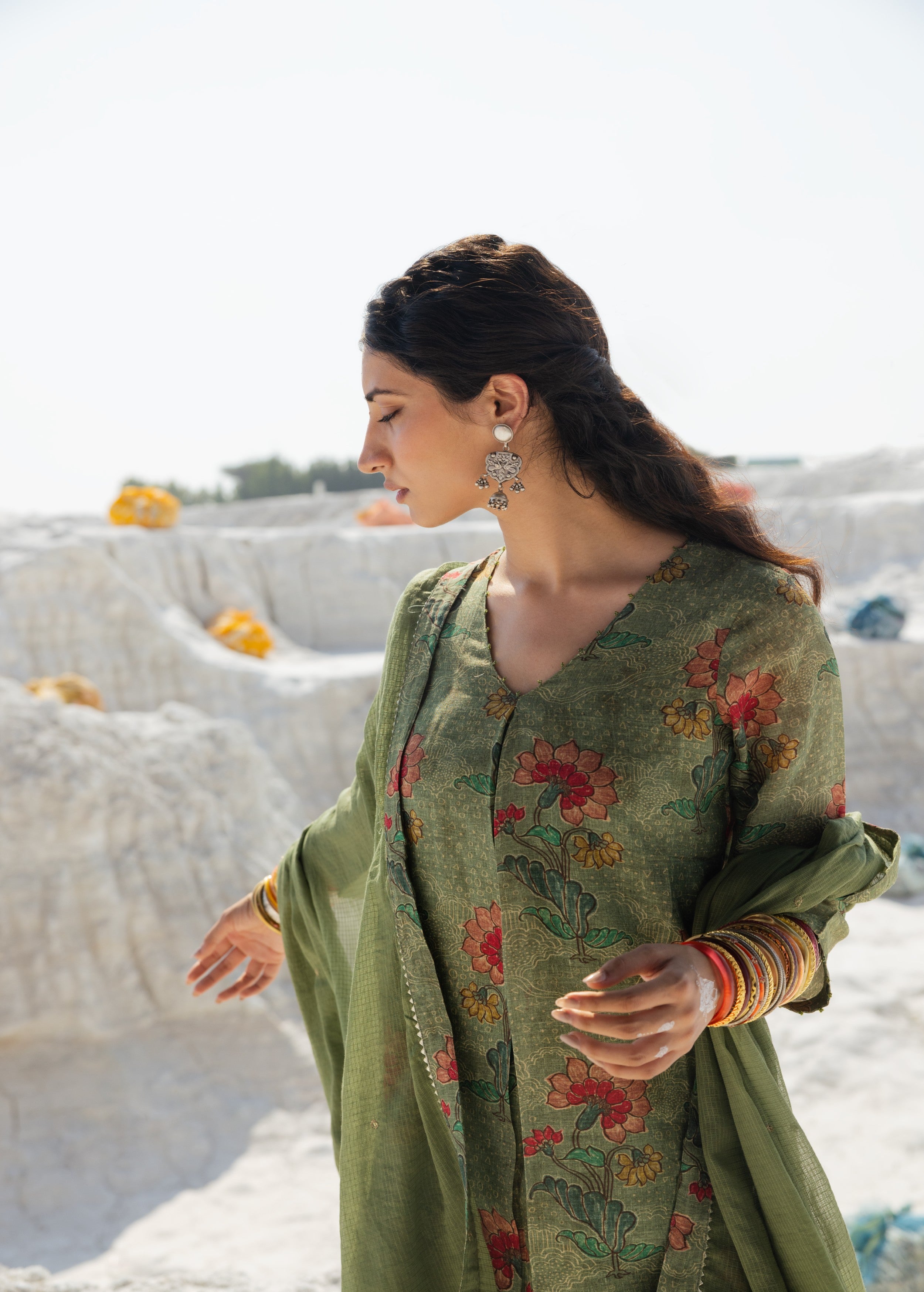 Green Printed Premium Linen Pant Set