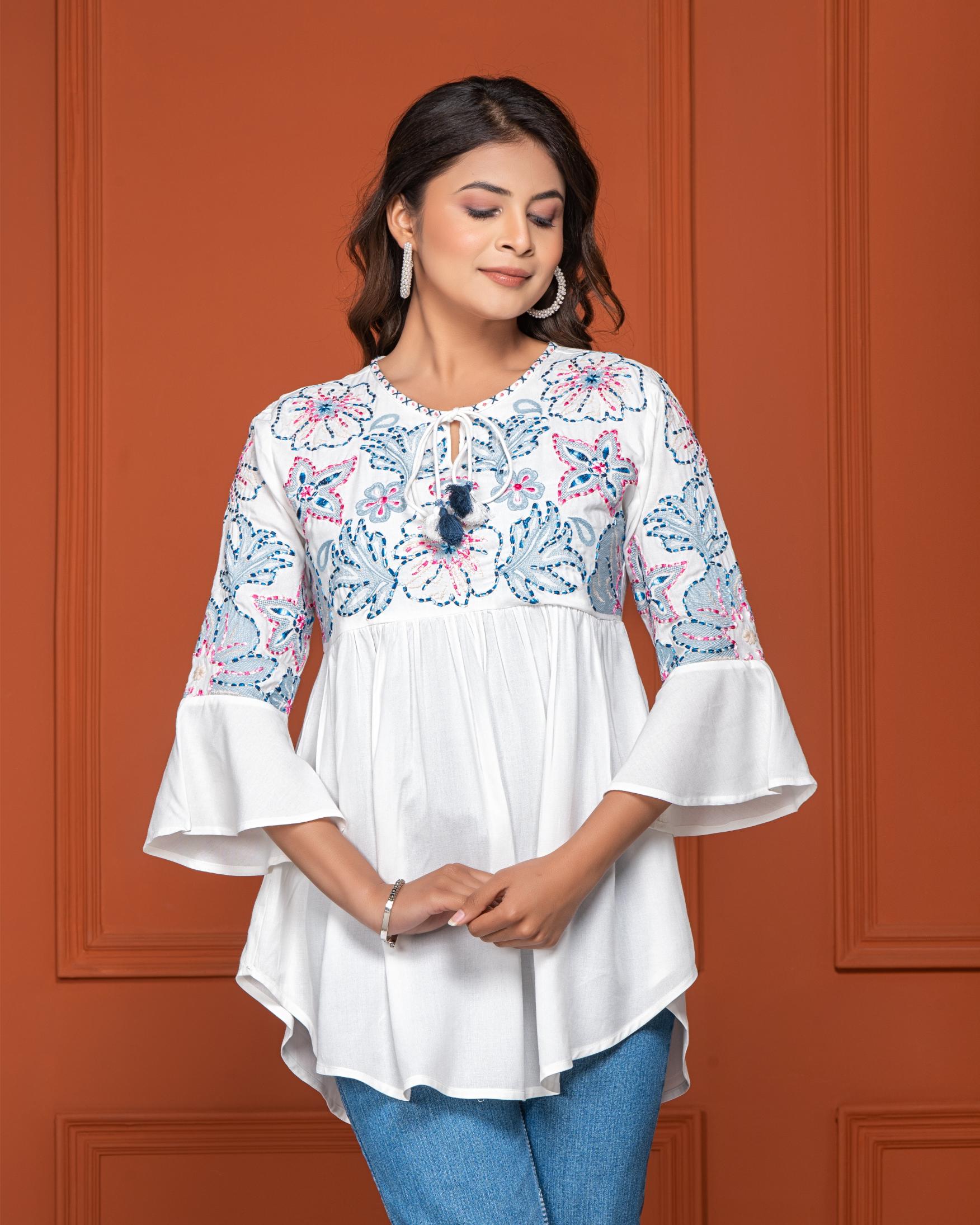 White Floral Embroidered French Cotton Tunic