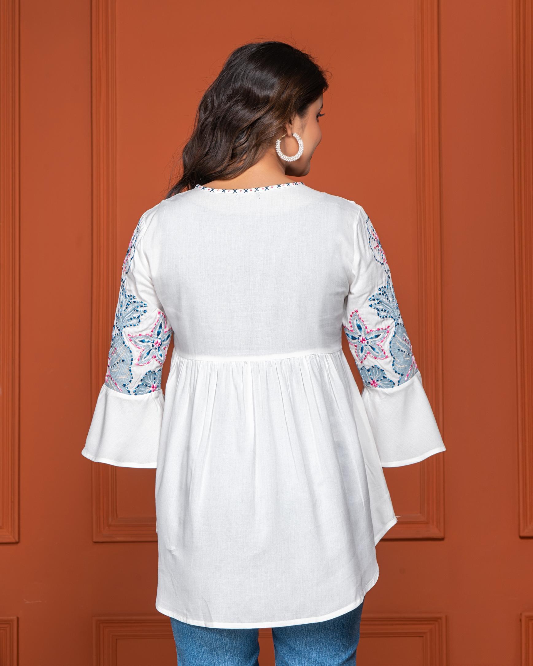 White Floral Embroidered French Cotton Tunic