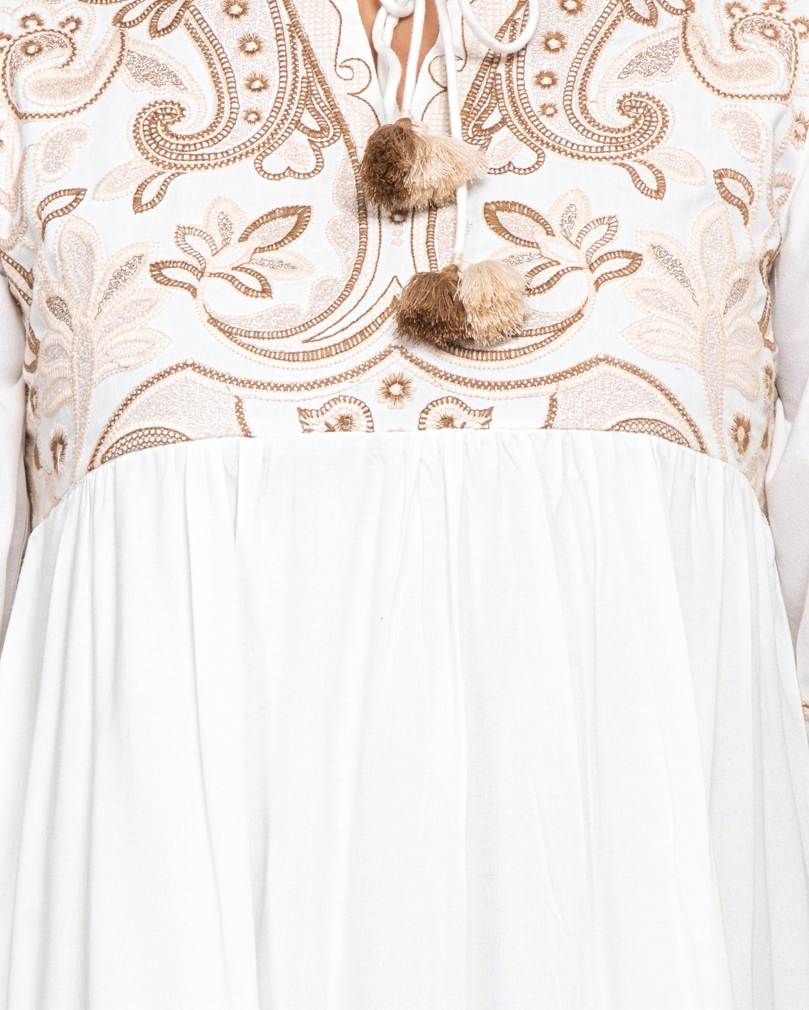 White Kathiawadi Embroidered Belgium Linen Dress