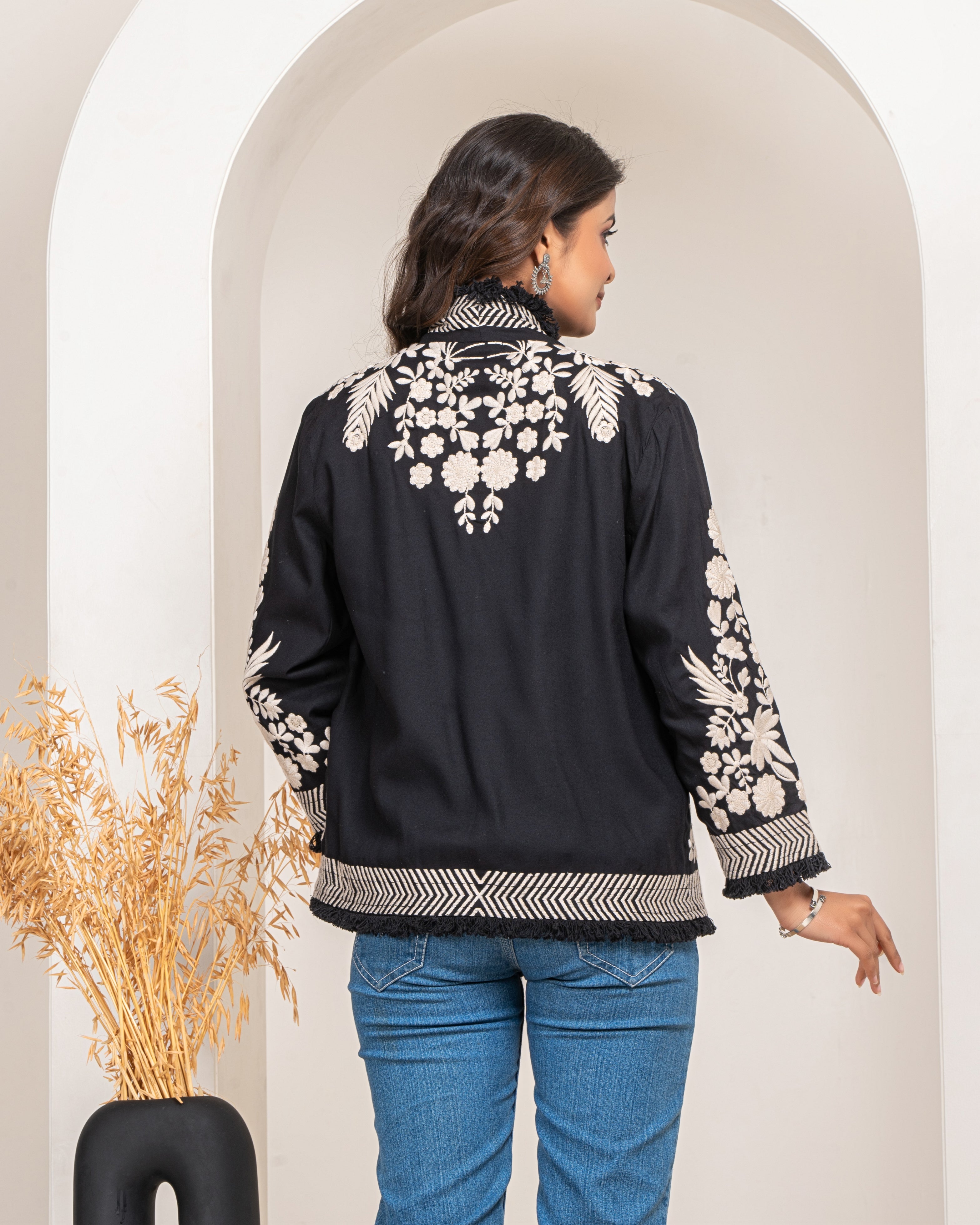Black Embroidered French Cotton Shrug
