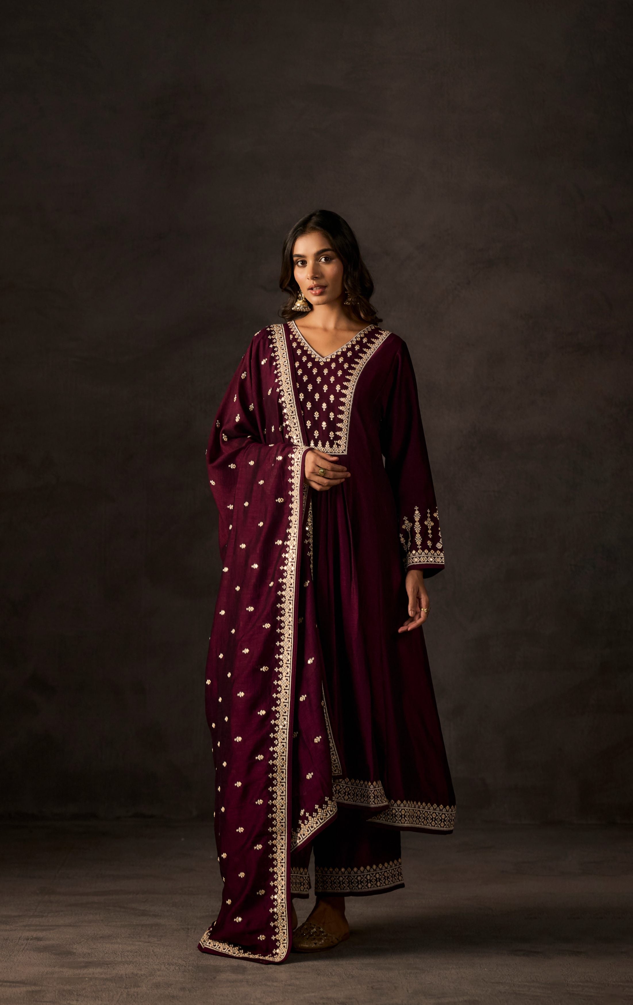 Mulberry Purple Embellished Raw Silk Anarkali Set