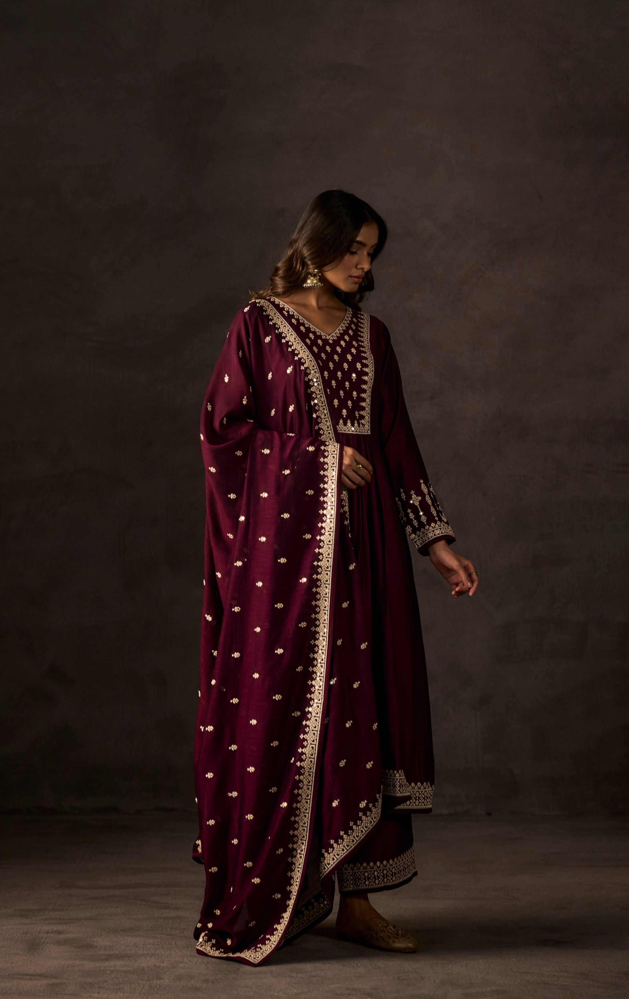 Mulberry Purple Embellished Raw Silk Anarkali Set
